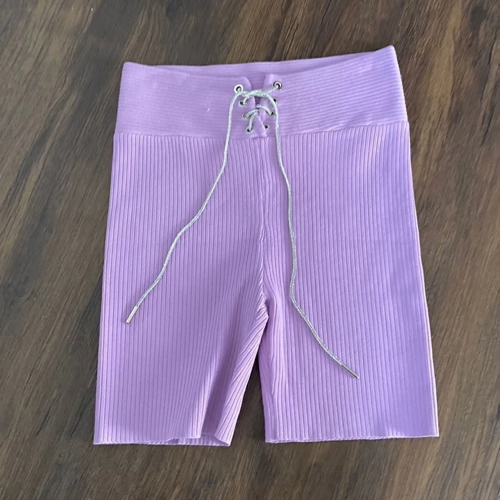 Purple Ribbed Bike Shorts - Picture 1 of 4